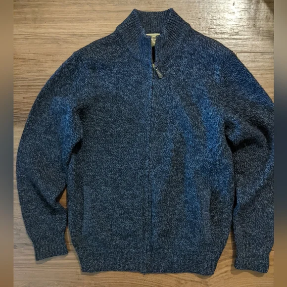 L.L. Bean - 100% Lambswool Ragg Wool Zip-Front Cardigan SweaterNavySmall